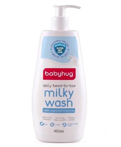 BABYHUG Daily Head-To-Toe Milky Body Wash - Enriched With Natural Oil, Aloe Vera Extract 400ML(Pack Of 1)