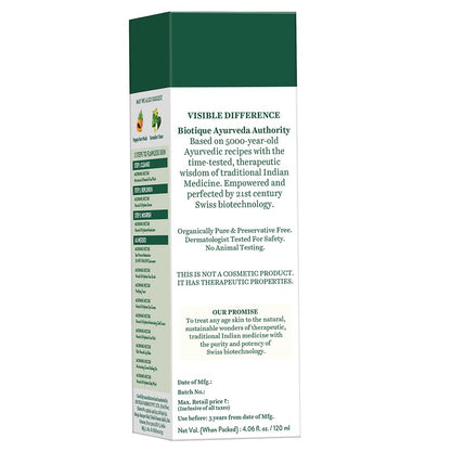 Biotic Ayurveda product packaging with text on a white background