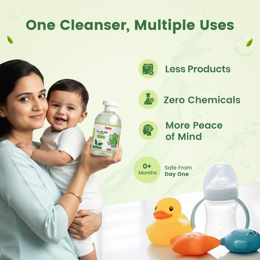 BabyOrgano Baby Bottle Cleanser Liquid 300ml | Feeding Bottle Wash, Fruit & Vegetable Washer | Removes 99% Germs, Pesticides & Milk Residue | Natural Neem & Reetha Formula | Chemical-Free