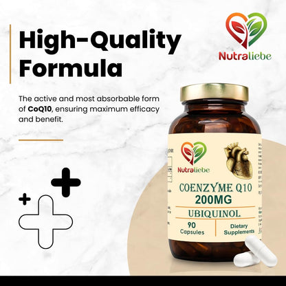 Nutraliebe Coenzyme Q10 Ubiquinol 200mg - Enhanced Energy & Antioxidant Support, Premium Heart Health Supplement, 90 Capsules