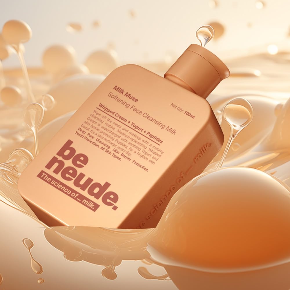 Be Neude Milk Muse Face Cleanser 100 ml with Peptides and Whipped Cream Deep Pore Non Drying Face Wash for Acne Prone and Sensitive Skin Hydrating Cleansing Milk