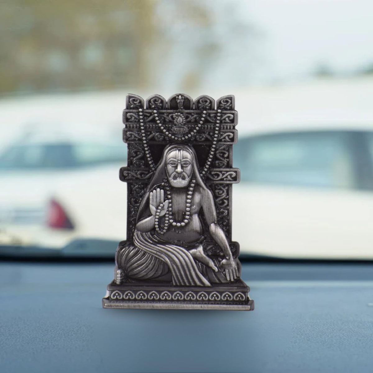 Shri Raghavendra Swami Idol for Car Dashboard | Sri Raghavendra Swamy Murti | Spiritual Blessings & Protection | Golden, Silver Black, Copper, Brass Finishes | Anti-Slip Base(S979-OXI)