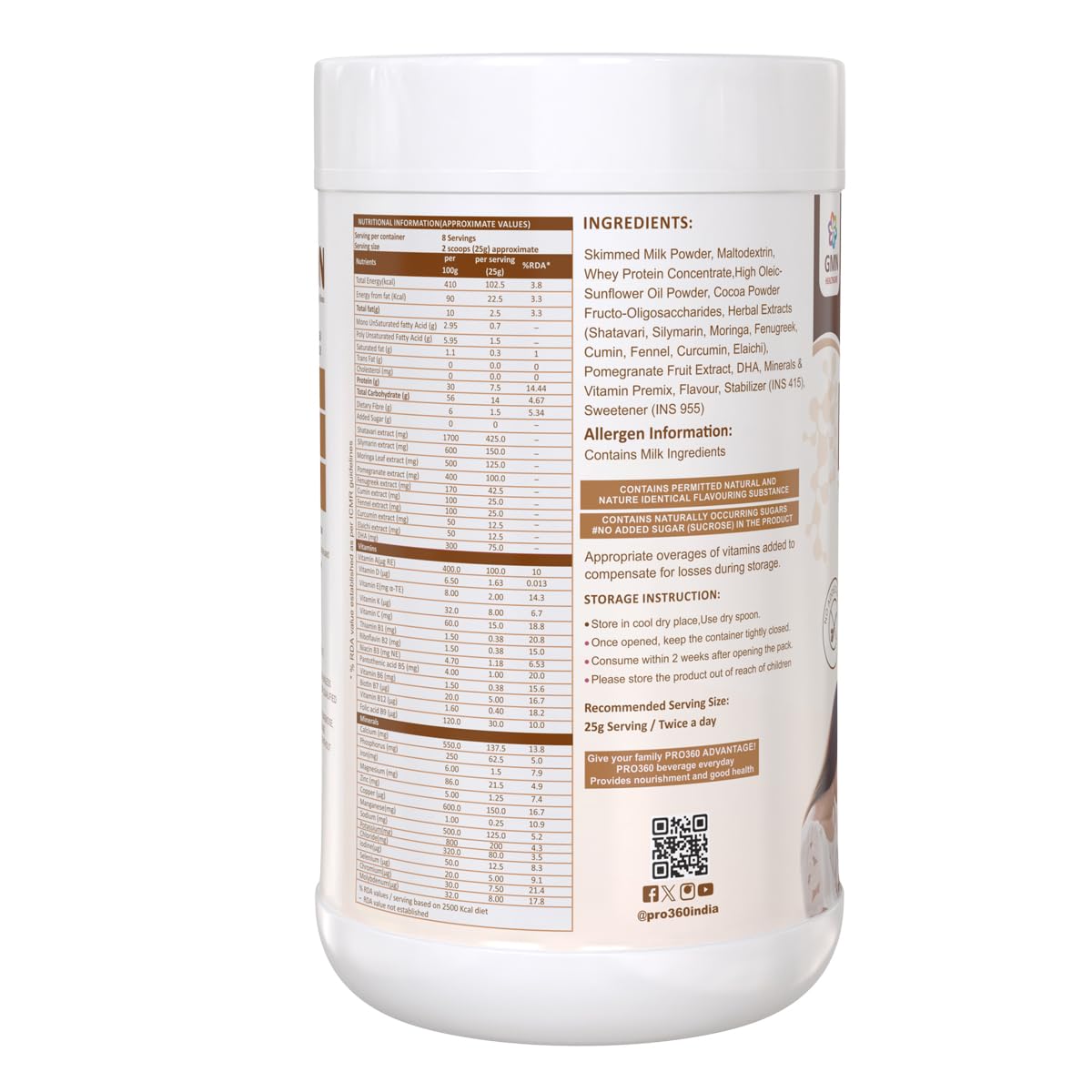 Pro360 Lacton Protein Powder for Breastfeeding, Lactating Women - Lactation Support Supplement for Mother with Herbal Extracts - Helps to Increase Breast Milk Supply - Chocolate Flavor, 200g