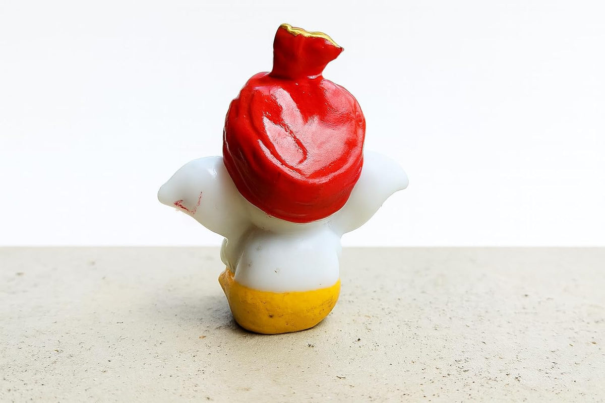 Pagadi Ganesha Lord Ganesh Idol, White and Red Resin Statue with Golden Crown, Decorative Religious Hindu Temple Pooja Room Home Office Car Dashboard Decor