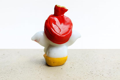 Pagadi Ganesha Lord Ganesh Idol, White and Red Resin Statue with Golden Crown, Decorative Religious Hindu Temple Pooja Room Home Office Car Dashboard Decor