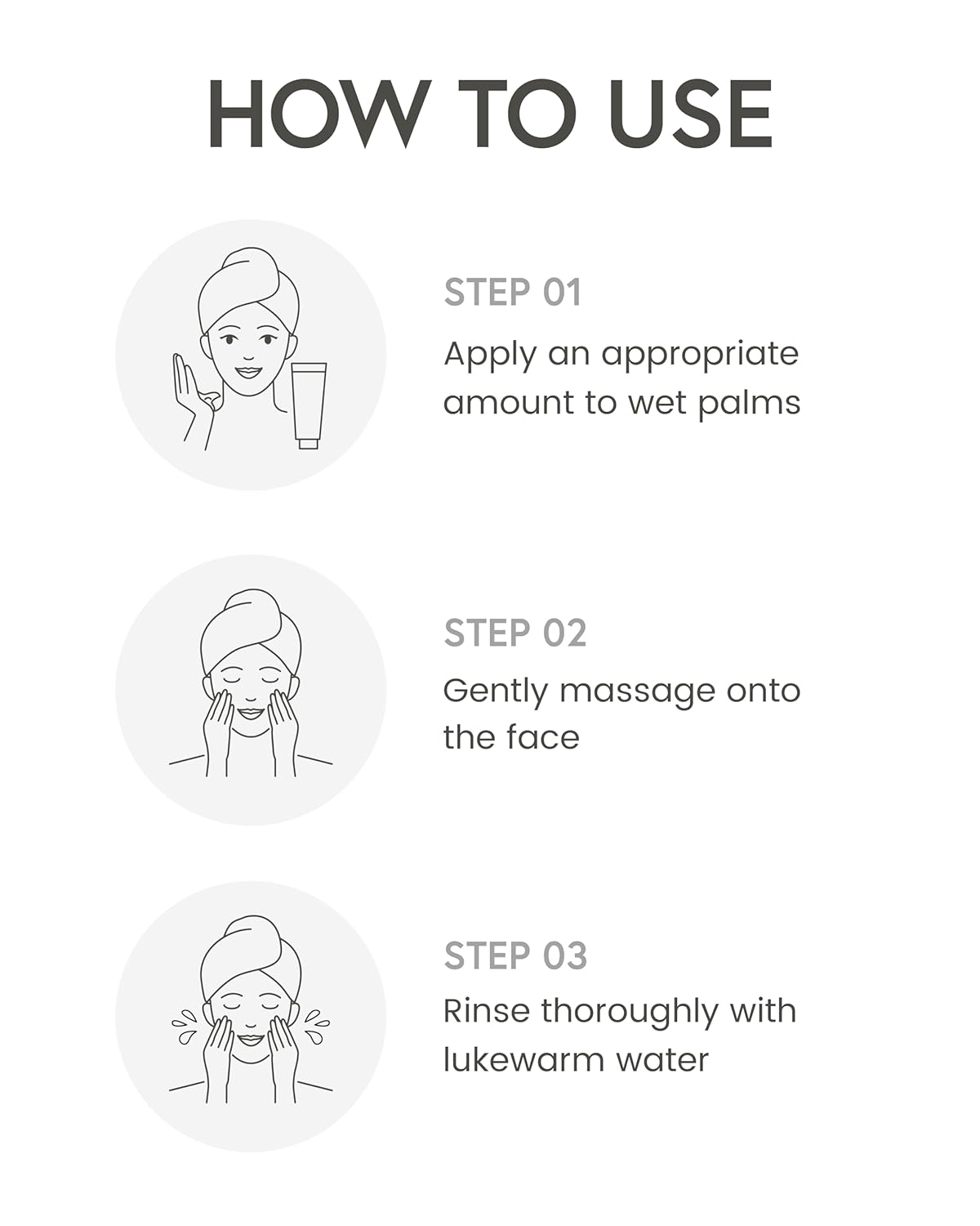 Step-by-step guide on how to use a product with icons and text.