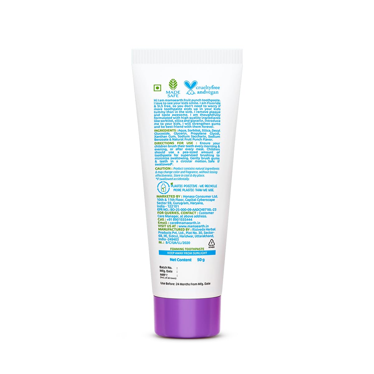 Mamaearth Fruit Punch Toothpaste - 50g | Infused with Sorbitol, Silica & Glycerin | Promotes Healthy Teeth & Gums, Free from Fluoride & SLS, 100% Natural
