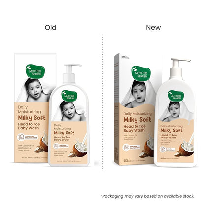 Mother Sparsh Milky Soft Head to Toe Baby Wash with Milk Protein & Shea Butter | Tear Free 2 in 1 Natural Body Wash & Shampoo for Babies