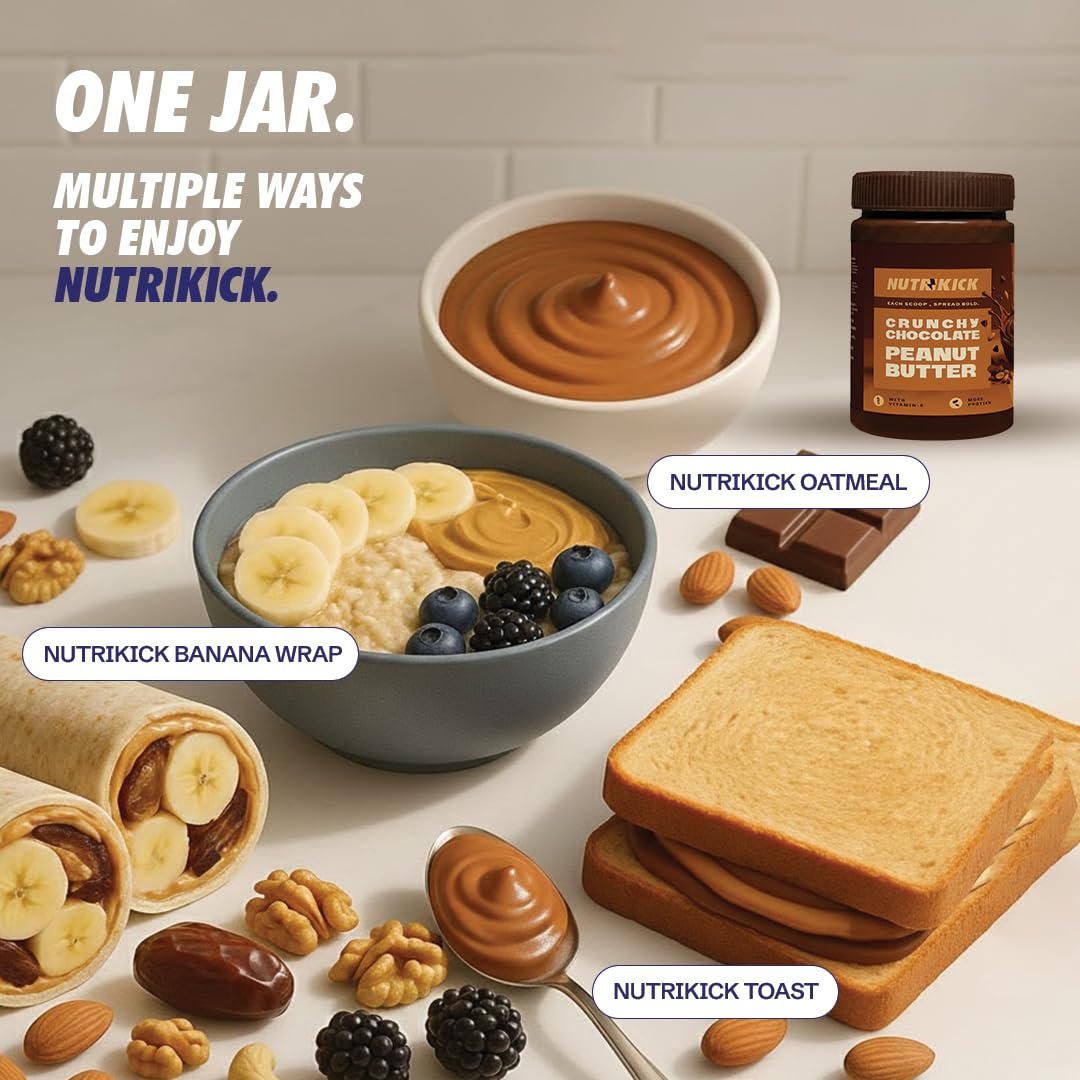 NUTRIKICK Crunchy Chocolate Peanut Butter | High Protein Dark Chocolate Nut Spread | With Vitamin E | Gourmet Healthy Snack for Kids, Athletes & Fitness Enthusiasts