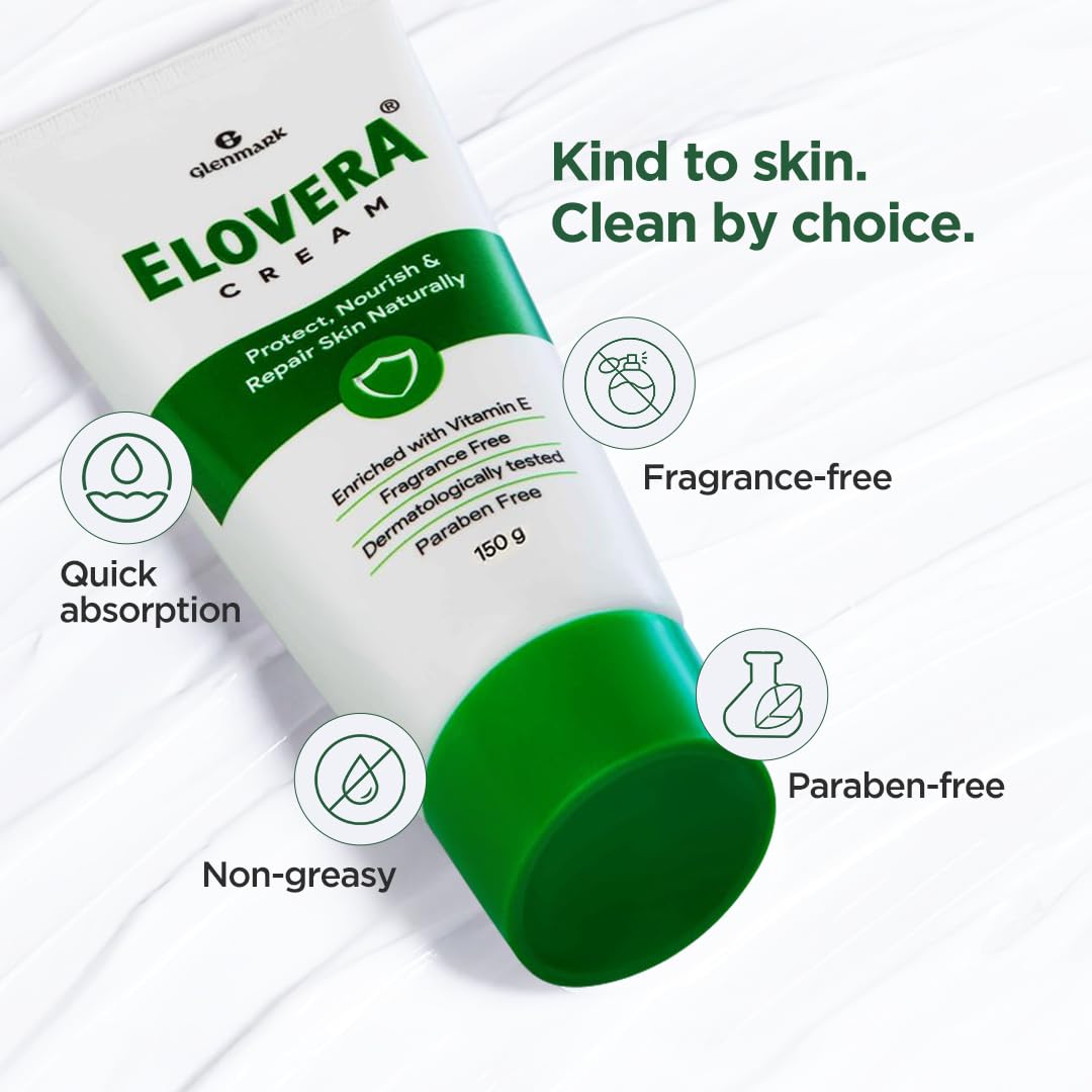 Elovera Moisturising Cream 150g | For Dry Skin | with Aloe Vera & Vitamin E | Protects, Nourishes and Repairs Skin | Paraben Free | Fragrance Free