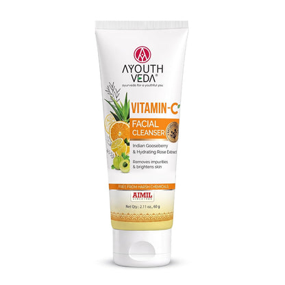 Ayouthveda Vitamin-C Facial Cleanser with Indian Gooseberry, Lemon, Orange & Hibiscus Extracts | Gently Exfoliates, Promotes Collagen & Brightens Skin | Suitable for All Skin Types | 100g