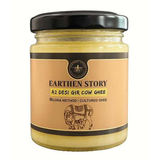 Earthen Story A2 Ghee from Cow | Lab Tested for 250+ Pesticides | Traditional Bilona Method from Curd | Pure Vedic A2 Cow Ghee in Glass Jar