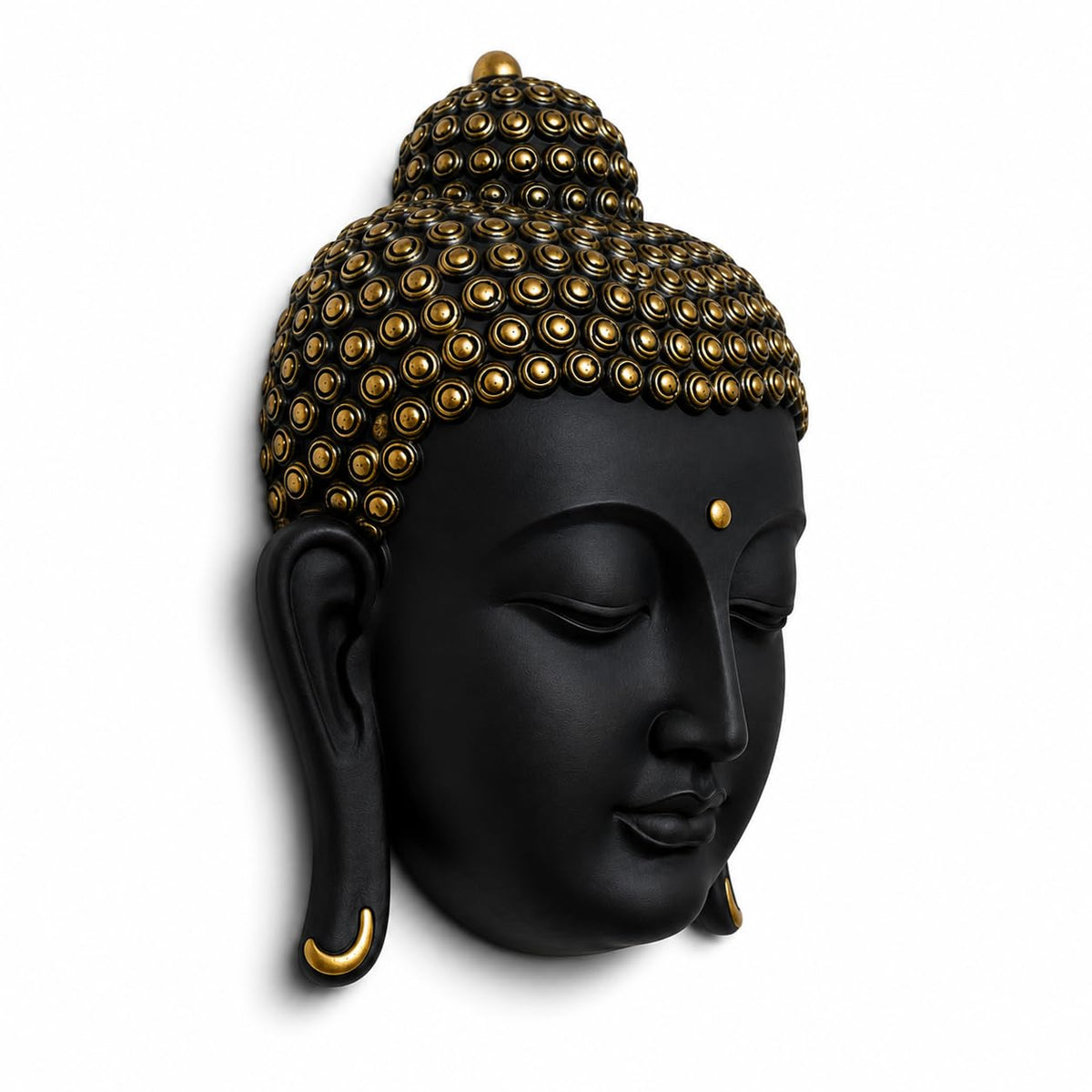 Black & Gold Buddha Face Wall Hanging Statue for Home Decor, Premium Resin Meditation Buddha Wall Art for Living Room, Office, Temple, Yoga Room & Spiritual Decoration