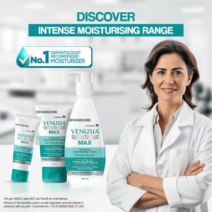 VENUSIA Dr. Reddy's Max Cream | Dermatologist Rec. for Dry to Very Dry Skin | Clinically Proven 24 hrs Moisturization | Paraben Free | Face & Body | Cocoa, Mango & Aloe Butter | 75g