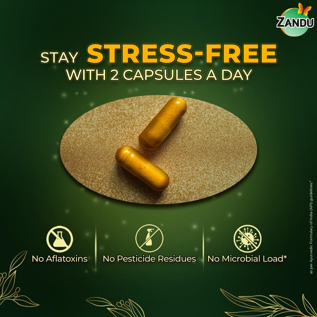 Zandu Ashwagandha Gold Plus Capsules | Upgrade your Ashwagandha with the goodness of Gold | Reduces Stress, Boosts Immunity & Stamina | 60 capsules I 11 Potent ingredients such as Gokshura, Safed Musali and more
