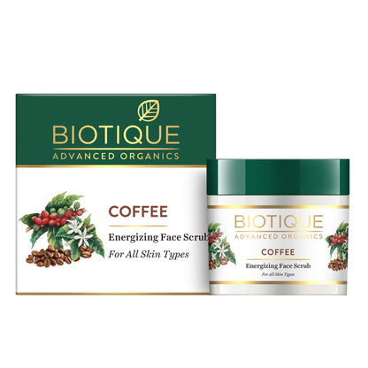 Biotique Coffee Energizing Face Scrub packaging on a white background