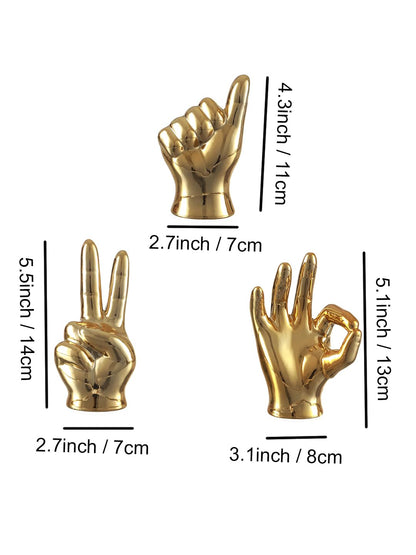 Set Of 3 Hand Sign Fantasy Showpiece Statue Collectible Figurines(Multi,Ceramic)Decorative Items For Home Decor Living Room Bedroom Wall Shelf Office Table Top Decoration Gifting