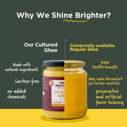 Two Brothers Organic Farms A2 Ghee |Free-grazed, Grass-fed Desi Gir Cows | Traditional Bilona Method | Pure, Natural and Healthy Ghee | Farm-Made A2 Cow Ghee with Probiotics for Gut Health
