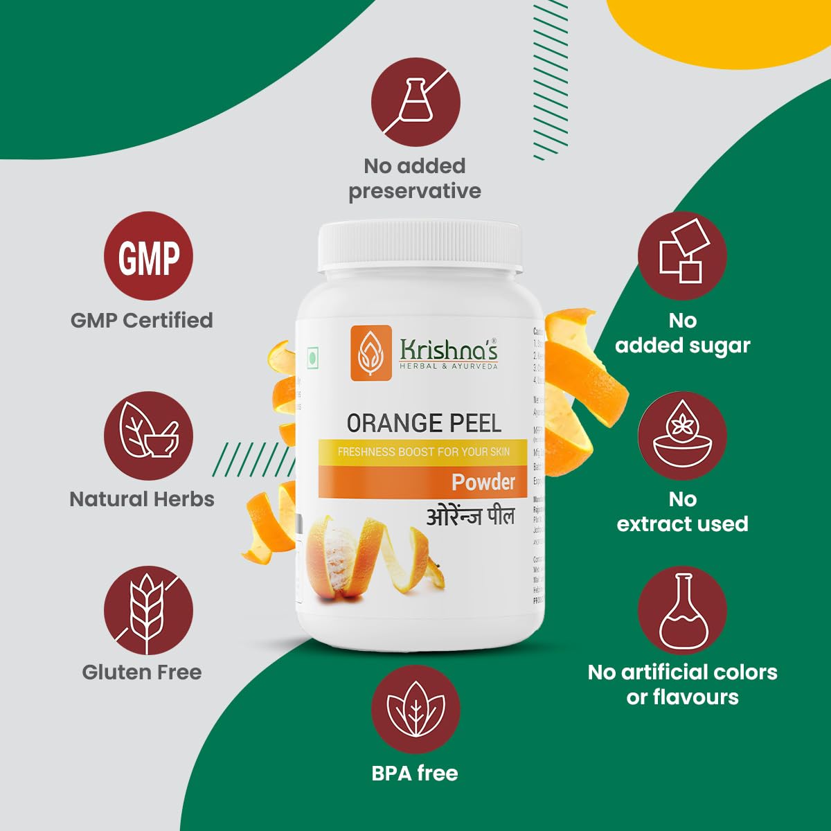 Krishna's Orange Peel Powder - 100 g | Preservative Free | Pure Natural & Organic For face Pack |Vitamin C, Natural Skin Cleanse