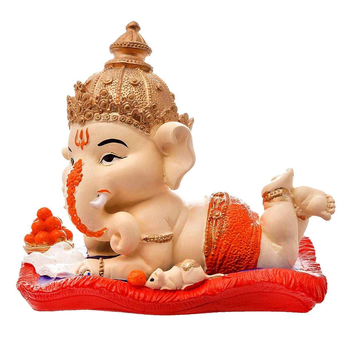 Polyresin Ganesha Reading Book with Mushak Showpiece for Home Decor Office Table Mandir Pooja Spiritual Gift Idol Figurine