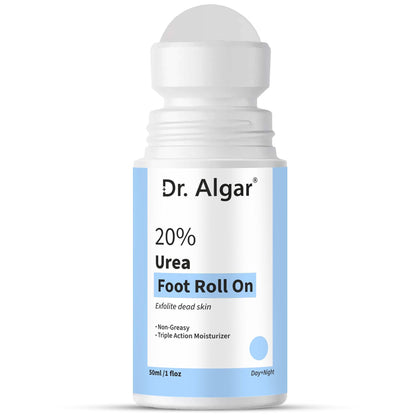 DR.ALGAR 20% Urea Foot Cream Roll On 50ml | 2% Lactic Acid, Olive Oil & Vitamin E | Non-Greasy Triple Action Moisturizer | Best Foot Cream for Cracked Heels | Foot Roll On for Dry & Cracked Feet