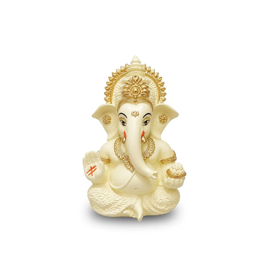 Premium Lord Ganesha Idol for Car Dashboard | 3.5 Inch Resin Ganpati Murti | Elegant Home & Office Decor Showpiece (Cream Color) SIA511