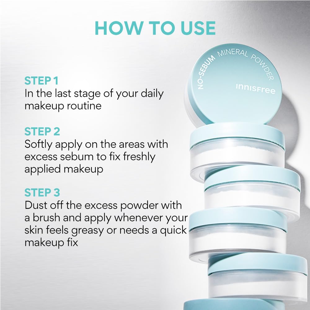 Innisfree No Sebum Mineral Natural Powder 5g | Korean Setting Powder for Face | Oil Control for Oily Skin, Makeup Fixer, Reduces Hair Greasiness, Mattifying, Long-Lasting, Compact, Loose Powder