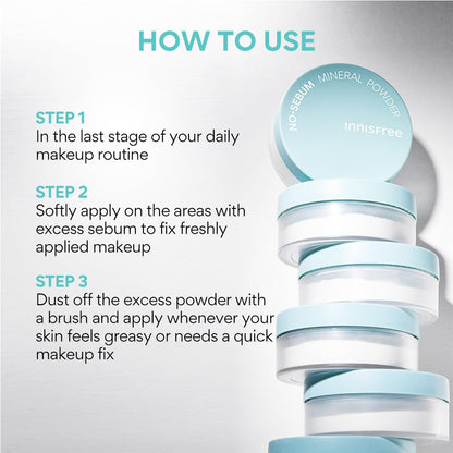 Innisfree No Sebum Mineral Natural Powder 5g | Korean Setting Powder for Face | Oil Control for Oily Skin, Makeup Fixer, Reduces Hair Greasiness, Mattifying, Long-Lasting, Compact, Loose Powder