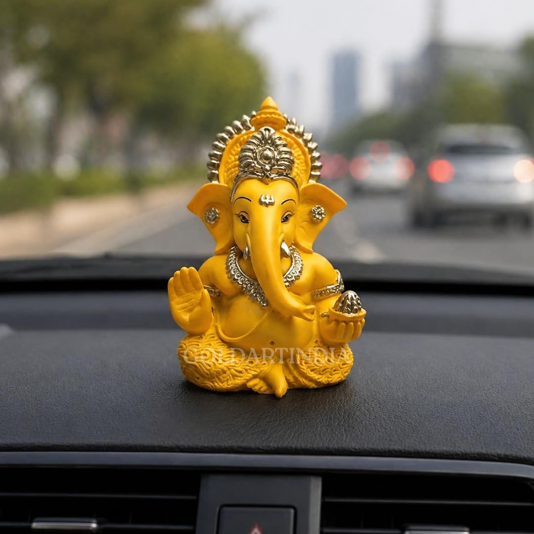 Gold Art India Mango Terracotta Finish Ganesha for Car Dashboard Home Decor Gifting Diwali Birthday Festivals 3.5 x 2 Inches