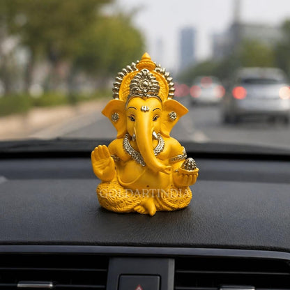 Gold Art India Mango Terracotta Finish Ganesha for Car Dashboard Home Decor Gifting Diwali Birthday Festivals 3.5 x 2 Inches