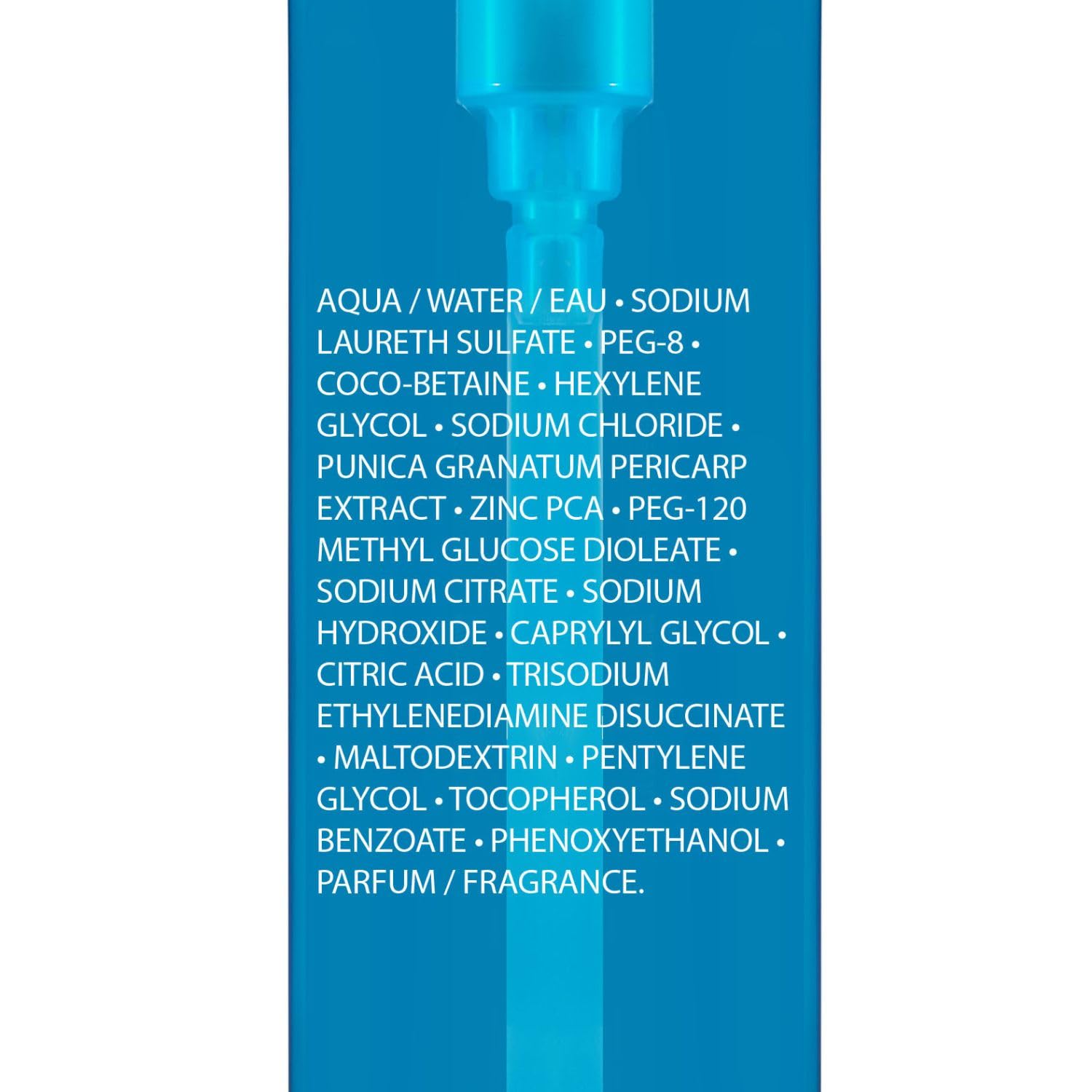 Product label with ingredient list on a blue background