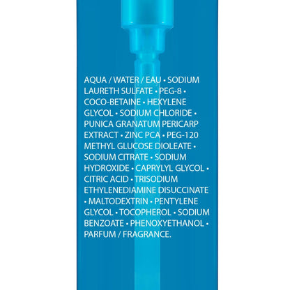 Product label with ingredient list on a blue background
