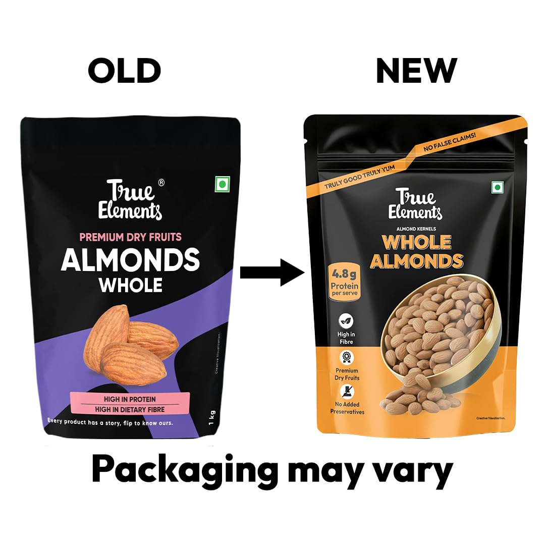 True Elements Almonds 500g - Clean and Premium Almonds | Badam Dryfruits | Healthy and Diet Snacks | Dry fruits for Festive Eating