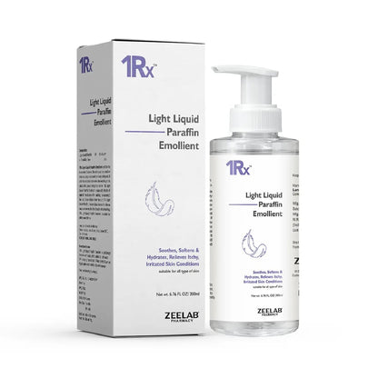 1Rx Light Liquid Paraffin Emollient bottle and packaging on a white background
