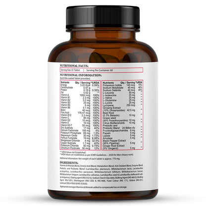 Nirvasa Daily Multivitamin Tablets for Men & Women | Enhances Immunity & Energy | Vitamin Tablets to Promote Healthy Bones, Joints & Muscles - 60 Tablets