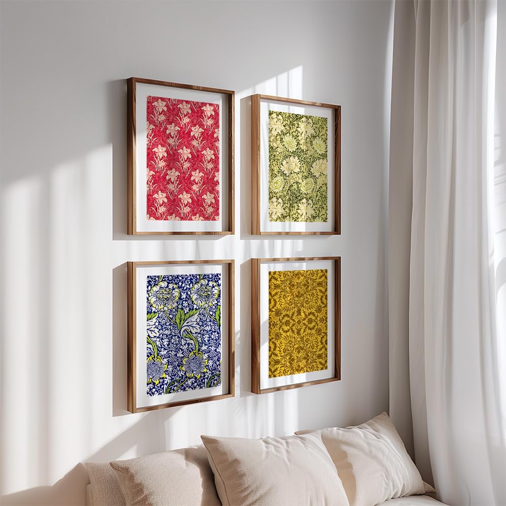 Set of 4 William Morris Wall Painting for Bedroom & Paintings for Living Room Wall Decor - (10.5X13.5 Inch, Wall Art Paintings)