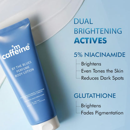 mCaffeine By The Blues Perfume Body Lotion 200ml | 5% Niacinamide & Glutathione for Brightening & Detan | Aquatic-Woody Fragrance | 72H Moisturization| Daily Use Summer Cream Bodylotion for Men & Women
