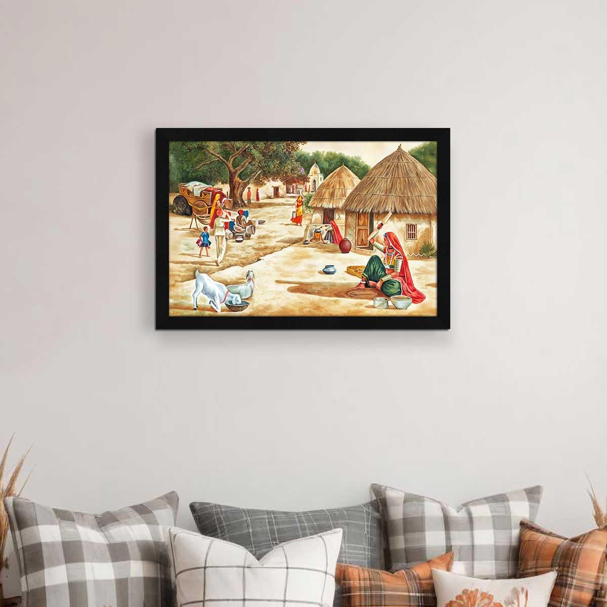 Village Scenery Painting Vastu Wall Art, For Living Room Bedroom, Multicolor, Nature, 18.0 X 12.0 inches, Set of 1