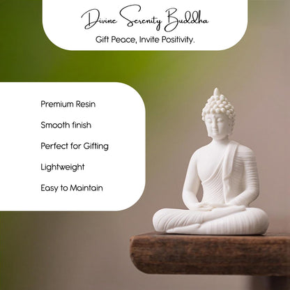 Nostrae White Buddha Show Pieces for Home Decor Living Room Decor Items | Cute Showpieces Gift Item for Decoration | Serene Center Table Tv Showcase Office Interior Statue Figurines
