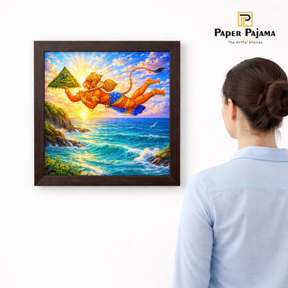 Hanuman Parvat Ocean Hindu Sanjeevni Booti Vastu Health Divine Spiritual Power Sacred Framed Poster Artwork Decor Painting