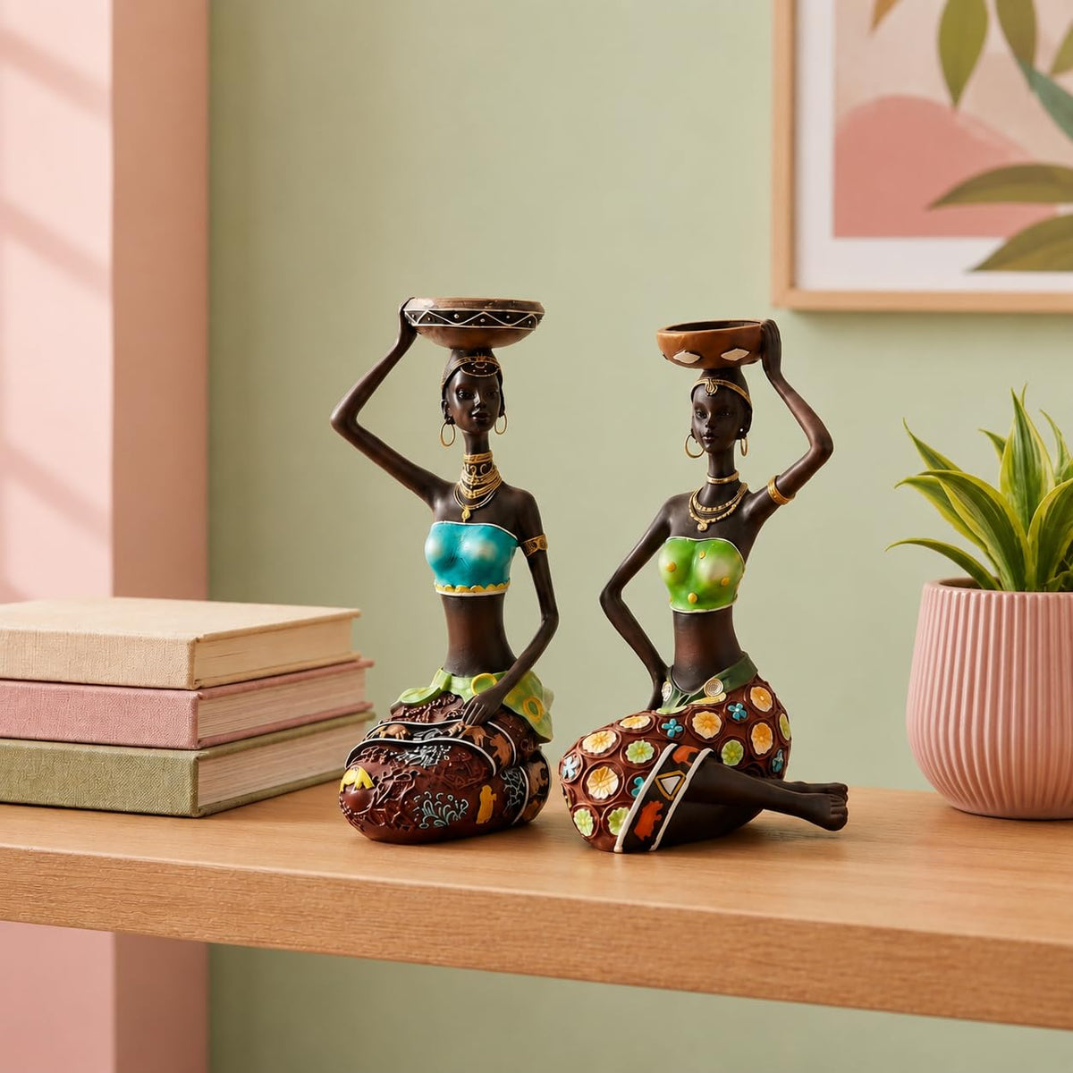 Resin African Women for Home Deco(Set of 2 Piece, Multicolor)