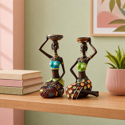 Resin African Women for Home Deco(Set of 2 Piece, Multicolor)