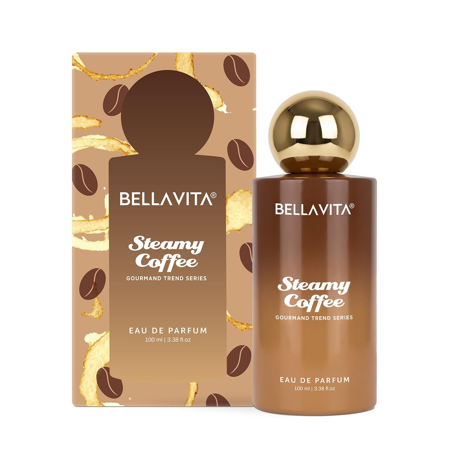 BELLAVITA Steamy Coffee | Long Lasting EDP | 100ml | Perfume for Man | Perfume for Woman | Smells Like a Fresh Brewed Coffee | Vanilla, Almond & Sandalwood | Premium Unisex Gourmand Fragrance