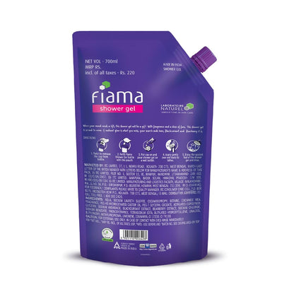 Fiama Blackcurrant & Bearberry Shower Gel 700ml, Bodywash Refill Value Pouch for Women & Men, With Skin Conditioners for Radiant Glow