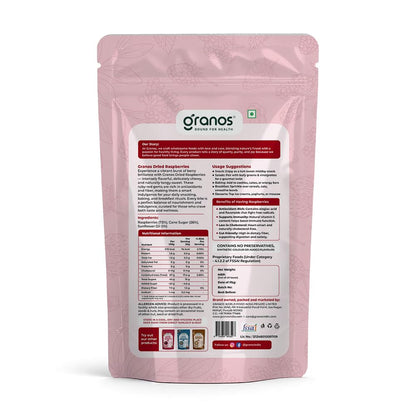 Granos Premium Dried Raspberries 150g, Dried Fruit, Healthy & Tasty, Gluten Free, Vegan, Rich in Fibre & Antioxidant, No Preservative, Support Digestion, Sourced from USA (Pack of 1)