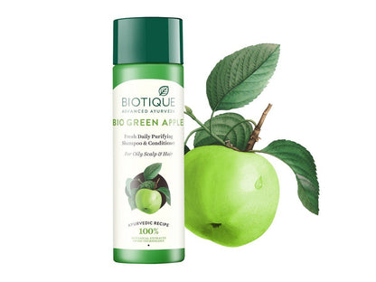 Biotique Bio Green Apple Fresh Daily Purifying Shampoo and Conditioner for Oily Scalp and Hair, 180m And Biotique Bio Green Apple Fresh Daily Purifying Shampoo And Conditioner, 190ml