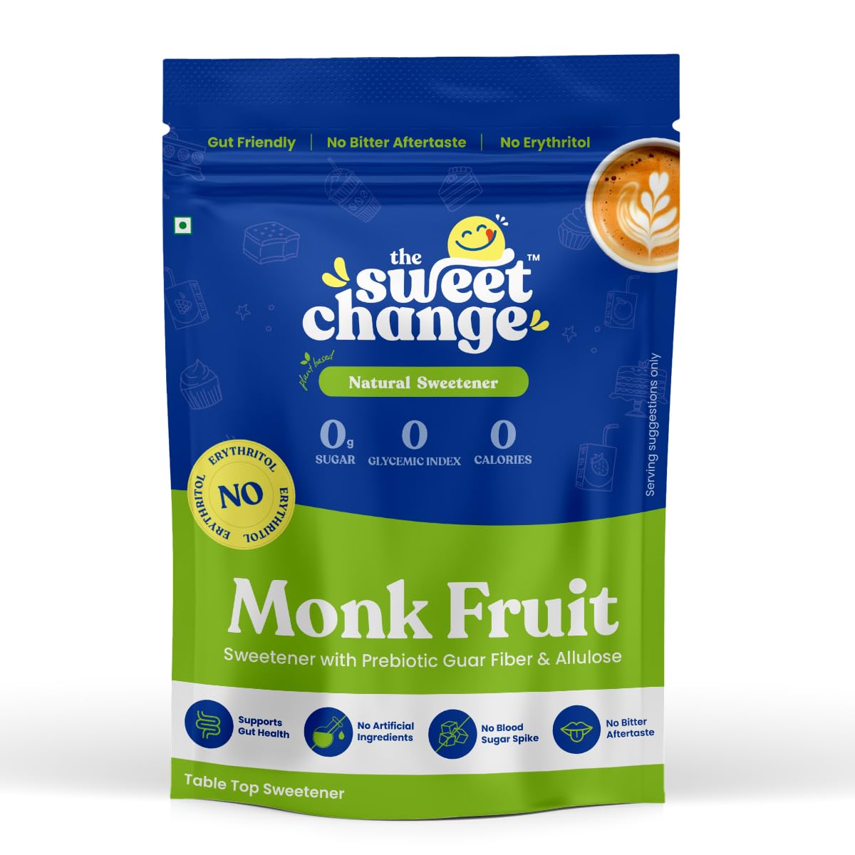30% Monk Fruit | 4x Sweet | Monk Fruit Sweetener Without Erythritol with Allulose & Prebiotic Guar Fibre, Sugar Free Powder, Zero Calorie, Zero Glycemic Index, Suitable for Diabetes PCOS Keto, 100 g Pouch