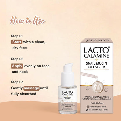 Lacto Calamine Snail Mucin Face Serum for Hydrating Skin | 30 ml | 97% Pure Snail Mucin Essence | Marine Collagen, Niacinamide Serum for Oily Skin | Dermatologically Tested | Korean Skincare