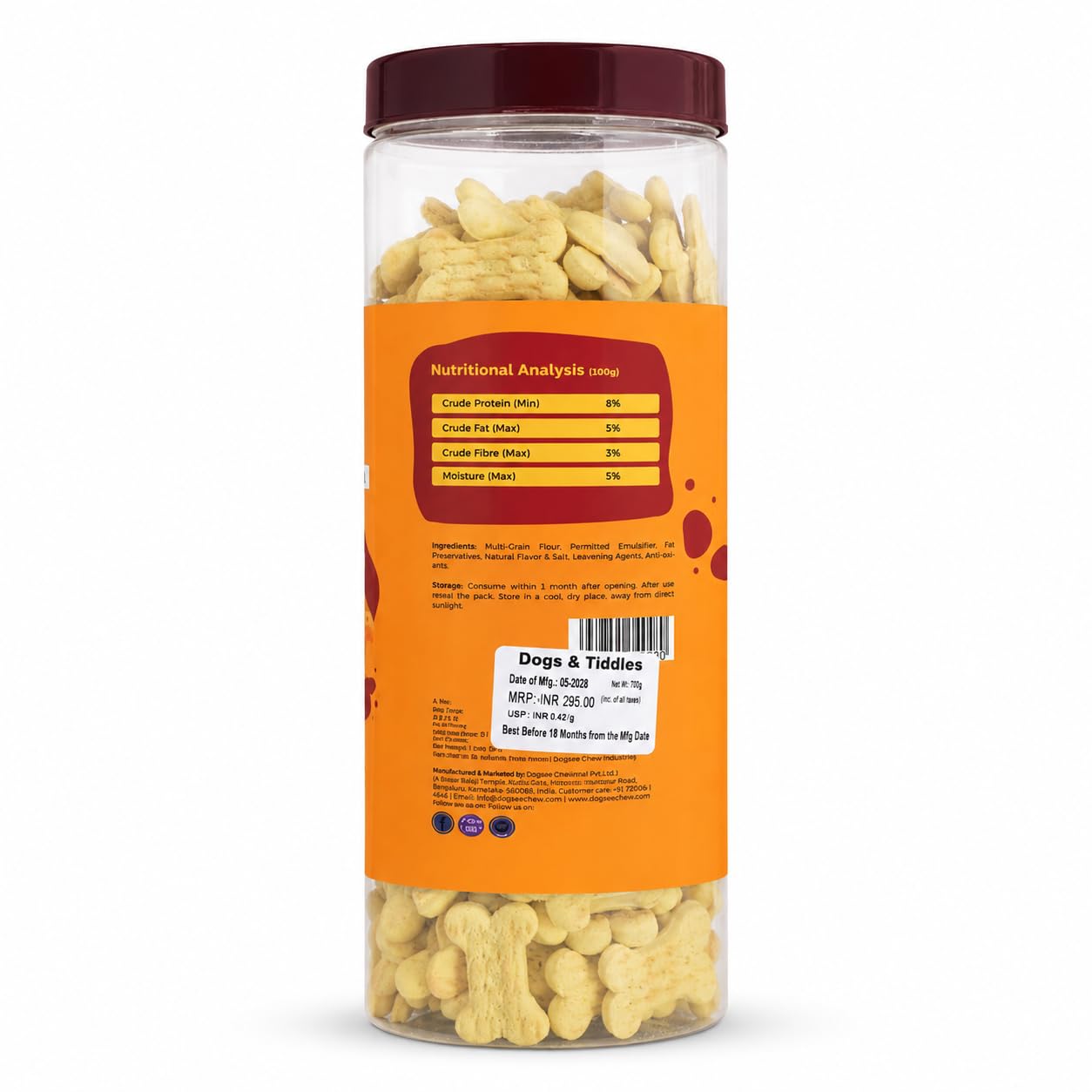 Dogs & Tiddles Cheese & Almond Dog Biscuits 700g | Oven Baked Crunchy Dog Treats | High Calcium Dog Snacks for All Life Stages & All Breeds