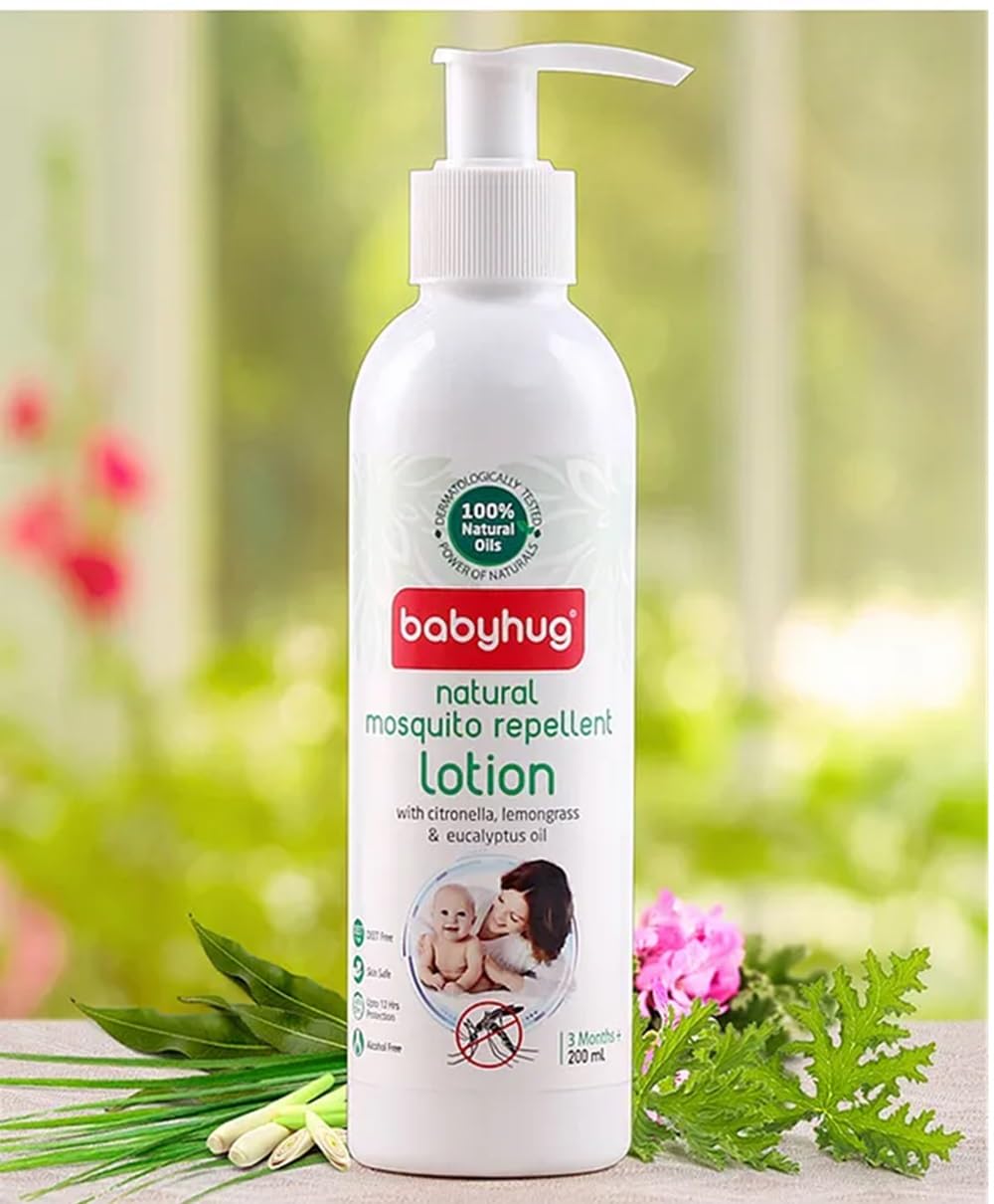Babyhug Natural Mosquito Repellent Lotion, 200 ml, with Citronella, Lemongrass and Eucalyptus Oil